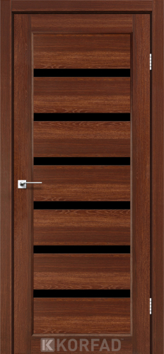 Міжкімнатні двері Korfad Porto deluxe PD-01 Горіх Чорне скло Плівка